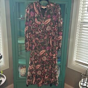 LOFT Green and Pink Floral Dress